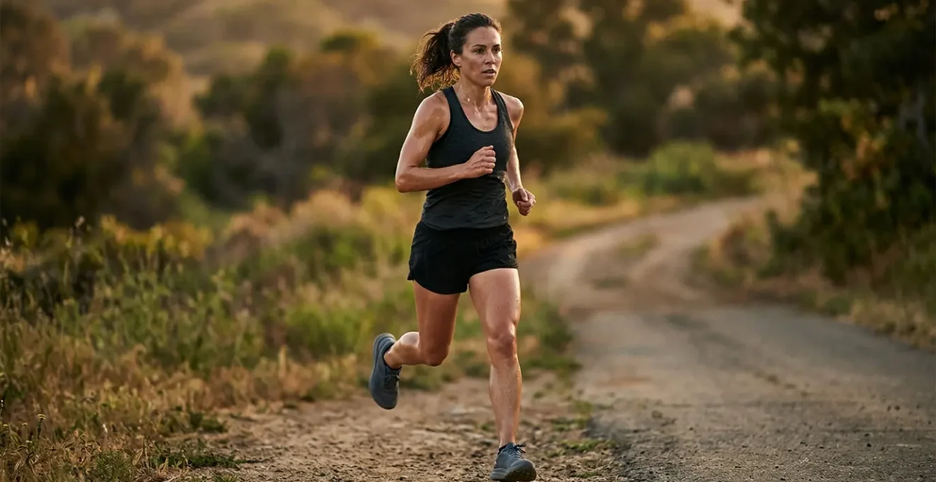 Coureur en plein effort maintenant une energie stable pendant une longue distance