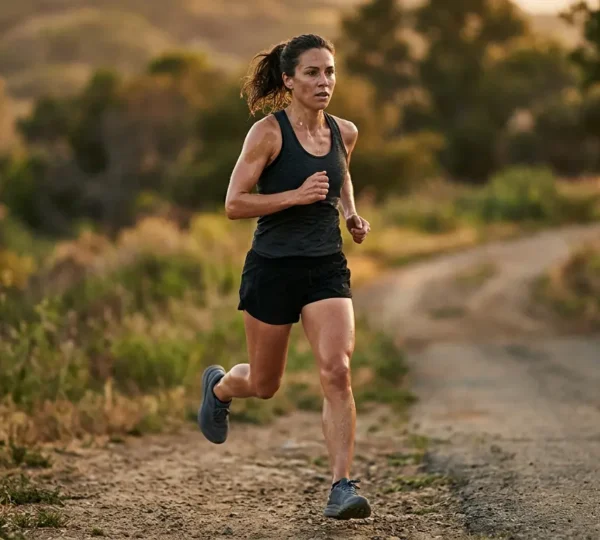 Coureur en plein effort maintenant une energie stable pendant une longue distance