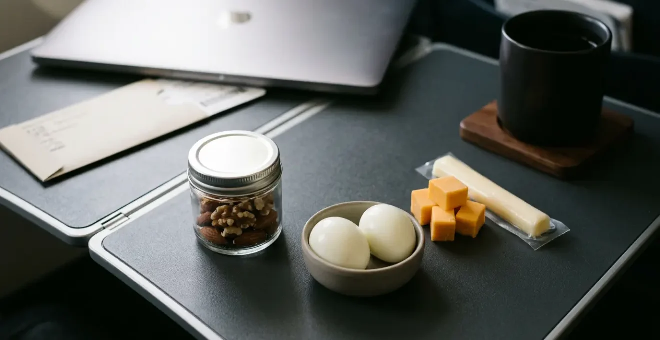 Voyageur d'affaires organisant discrètement son alimentation cétogène en déplacement