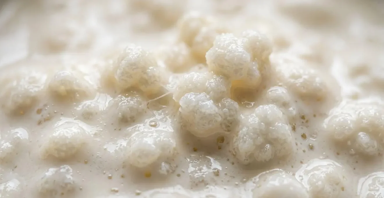 Vue macro détaillée évoquant l'univers microscopique des probiotiques et du microbiote intestinal
