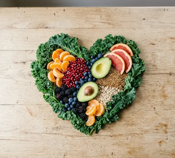 Composition minimaliste illustrant la santé cardiovasculaire et la nutrition équilibrée pour réduire le cholestérol