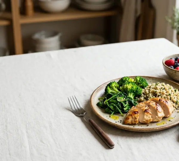 Assiette equilibree et coloree de repas a indice glycemique bas avec legumes frais proteines et cereales completes illustrant le plaisir gustatif